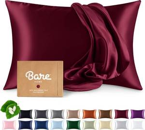 lot 1590 image: Bare Home 100% Mulberry Silk Pillowcase for Hair and Skin - Ultra Premium 6A Grade 19 Momme Silk Pillow Case - Hidden Zipper - Breathable Cooling Pillow Cover (Standard, Burgundy)