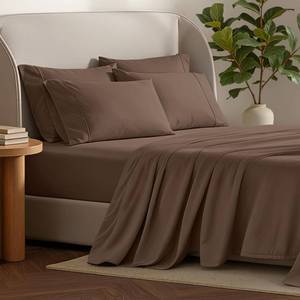 lot 3006 image: Bare Home Hotel Luxury Queen Sheet Set, Extra Soft - 6 Piece Set - Deep Pockets - Easy Fit - Cooling & Breathable - Wrinkle, Fade, Stain Resistant - Includes 4 Pillowcases (Queen, Cocoa)