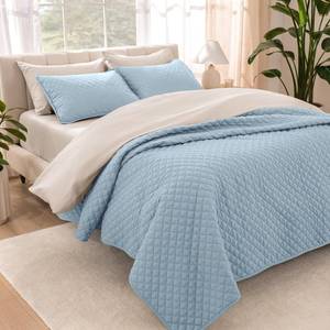 lot 3017 image: Bare Home Coverlet Set - TwinTwin Extra Long - Lightweight Bed Decor - Comforter Alternative - All-Season Quilted Bedspread (TwinTwin XL, Light Blue)