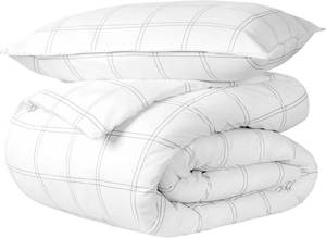 lot 3018 image: Bare Home Bedding Duvet Cover Extra Long Size - Premium 1800 Super Soft Collection - Lightweight, Cooling - Soft Textured (TwinTwin XL, Modern Plaid - WhiteGrey)