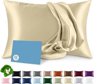 lot 3023 image: Bare Home 100% Mulberry Silk Pillowcase for Hair and Skin - Ultra Premium 6A Grade 19 Momme Silk Pillow Case - Envelope Enclosure - Breathable Cooling Pillow Cover (Standard, Champagne)