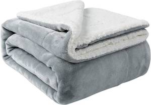 lot 3024 image: NANPIPER Sherpa Blanket Twin Thick Warm Blankets for Winter Bed Super Soft Fuzzy Flannel FleeceWool Like Reversible Velvet Plush Fabric(Light Grey Twin Size 60x80)