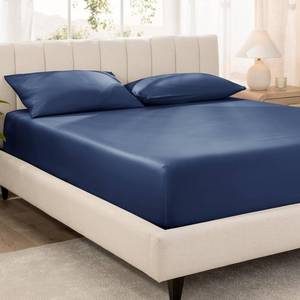 lot 3031 image: Bare Home 100% Organic Cotton Sateen Fitted Sheet - 400 Thread Count - Smooth Sateen Weave - Breathable & Cooling - Hotel Luxury - Durable Fitted Sheet - Deep Pocket (Queen, Dark Blue)