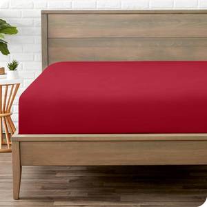 lot 3055 image: Bare Home Fitted Bottom Sheet King Size - Premium 1800 Microfiber - Ultra-Soft Hotel Luxury - Deep Pocket - Durable and Long Lasting (King, Red)