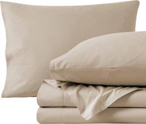 lot 3062 image: Bare Home 100% Organic Cotton Full Sheet Set - Crisp Percale Weave - Lightweight & Breathable - Bedding Sheets & Pillowcases (Full, French Beige)