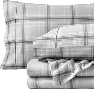lot 3072 image: Bare Home Flannel Sheet Set Prints, 100% Cotton, Velvety Soft Heavyweight - Double Brushed Flannel for Extra Softness & Comfort - Deep Pocket - Bed Sheets (Split Head Flex King, Tartan Plaid)