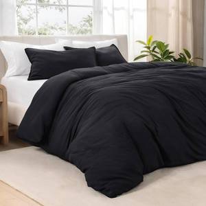 lot 3078 image: Bare Home Microfiber Duvet Cover Set - Ultra Soft Washed Microfiber - Full Size - Linen-Like Look - Easy Care - Breathable Fabric - Our Softest Duvet Cover Set (Full, Black)