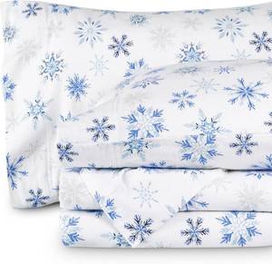 lot 3088 image: Bare Home Cotton Flannel Sheet Set Prints, 100% Cotton, Velvety Soft Heavyweight - Double Brushed for Softness & Comfort - Deep Pocket - Bed Sheets (Queen, Snowflakes)