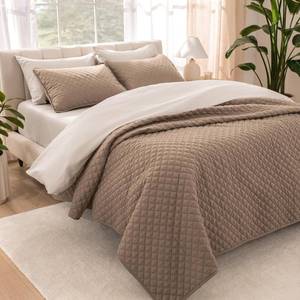 lot 3096 image: Bare Home Coverlet Set - FullQueen - Lightweight Bed Decor - Comforter Alternative - All-Season Quilted Bedspread (FullQueen, Taupe)