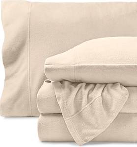 lot 3099 image: Bare Home Super Soft Fleece Sheet Set - Split King Size - Extra Plush Polar Fleece, No-Pilling Bed Sheets - All Season Cozy Warmth (Split King, Sand)