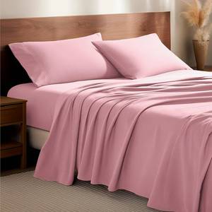 lot 3105 image: Bare Home Flannel Sheet Set 100% Cotton, Velvety Soft Heavyweight - Double Brushed Flannel - Deep Pocket (King, Light Pink)