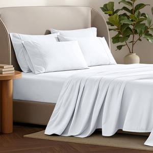 lot 3109 image: Bare Home Hotel Luxury Full XL Sheet Set, Extra Soft - 6 Piece Set - Deep Pockets - Easy Fit - Cooling & Breathable - Wrinkle, Fade, Stain Resistant - Includes 4 Pillowcases (Full XL, White)