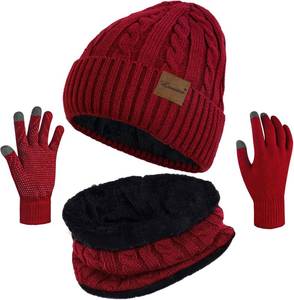 lot 3203 image: Loritta 3 Pieces Winter Hats for Women Scarf Touch Screen Gloves Set Thick Warm Fleece Lined Beanie Hat Gifts