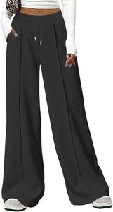 lot 3225 image: Womens Casual Pants Wide Leg Sweatpants High Waisted Fleece Drawstring Straight Lounge with Pockets SIZE M