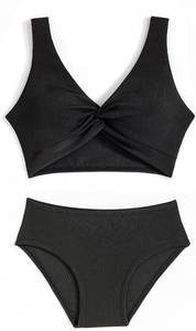 lot 3234 image: J.E Sterguard Two Piece Swimsuits Teen Bikini Color Block Girls Swimwear Ribbed Swimsuits Size 8 black