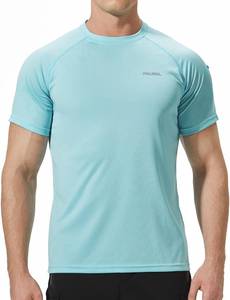 lot 3241 image: Mens Rash Guard Swim Shirts Short Sleeve UV Sun Protection Quick Dry UPF 50 SPF Fishing Beach Water Shirt SIZE L