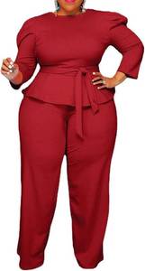 lot 3245 image: ThusFar Plus Size 2 Piece Outfits for Women Blazer Top Long Sleeve Long Pants Sets Casual Elegant Business Suit with Belt SIZE 4XL