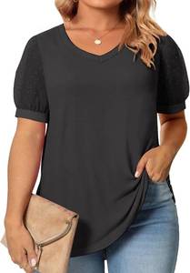 lot 3248 image: Plus Size Tops for Women Summer V Neck T Shirts Swiss Dot Short Sleeve Casual Blouse Tees SIZE 4XL COLOR BURGUNDY