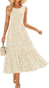 ZESICA Women s Summer Floral Bridal Shower Midi Dress Sun Dresses for Women 2026 Vacation Casual Flowy Sundress SIZE S