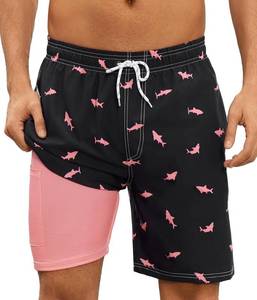 lot 3261 image: Mens Swim Trunks with Compression Liner 7 Inch Swim Trunks Quick Dry Surfing Beach Shorts Hawaii Sports Shorts SIZE XXL