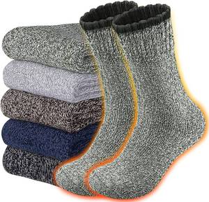 lot 3264 image: Mens Wool Thermal Socks 5 Pack for Winter - Soft Cozy Crew for Hiking Cold Weather - Thick Boot Socks