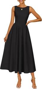 lot 3266 image: ZESICA Womens Spring Sleeveless Cocktail Dresses 2026 Summer Crewneck Flowy Wedding Guest Party A Line Midi Dress SIZE M