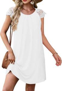 lot 3272 image: UNCLECAT Summer Dresses for Women Casual Lace Crochet Sleeves T Shirt Pleated Crewneck Tunic Dress SIZE XL