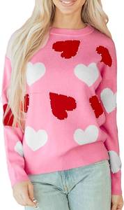 lot 3287 image: SELINK Womens Fuzzy Heart Sweater V Neck Pearl Drop Shoulder Casual Long Sleeve Valentines Sweaters Pullover Tops Size Medium