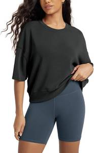 lot 3305 image: ODODOS Modal Soft Short Sleeve T-Shirts for Women Oversized Crew Neck Tee Relaxed Pullover Tops, Black, Small