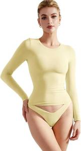 lot 3306 image: SUUKSESS Women Double Lined Fitted Basic T Shirts Crew Neck Long Sleeve Crop Top Size Small