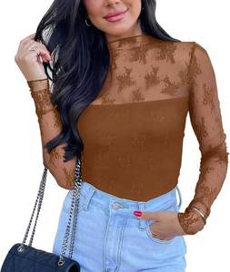 lot 3315 image: PINKMSTYLE Womens Long Sleeve Lace Bodysuit High Neck Sexy Tops for Going Out, Concert, Date Night Outfits Size X-Large