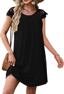 lot 3327 image: UNCLECAT Summer Dresses for Women Casual Lace Crochet Sleeves T Shirt Pleated Crewneck Tunic Dress Color Burgundy Size Small