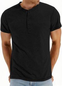 lot 3331 image: Mens Henley Short Sleeve Shirts Casual T-Shirts Button Top Summer Soild Basic Tee Size Small