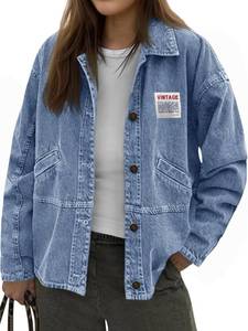 lot 3352 image: Cicy Bell Womens Oversized Denim Jackets Boyfriends Button Down Utility Jean Jackets Vintage Y2k Fall Coat SIZE S