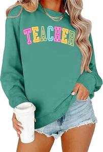 lot 3367 image: PECHAR Teacher Sweatshirt for Women Colorful Teacher Crewneck Sweatshirt Teach Long Sleeve Pullover Shirt Tops Green Size XL