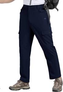 lot 3368 image: MoFiz Mens Elastic Waist Hiking Pants Lightweight Outdoor Water Resistant Sweatpants with Zipper Pockets Color Navy Size Large