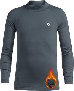 lot 3369 image: baleaf Boys Thermal Compression Shirts Youth Long Sleeve Fleece Base Layer Soccer Football Cold Gear Color Gray Size X-Small