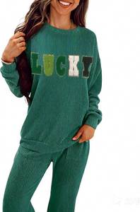 lot 3371 image: SELINK Christmas Pajamas for Women JOLLY Corded Long Sleeve Top and Pants Matching Lounge Set with Pockets Size Small