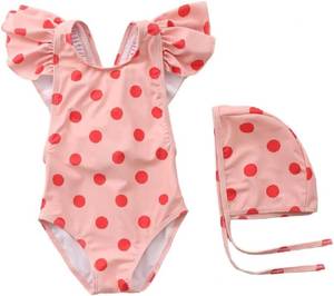 lot 5012 image: FreeLu Toddler Baby Girl Cross-Back Swimsuit One Piece Flounce Swimwear Summer Bathing Suit with Hat 4t to 5t