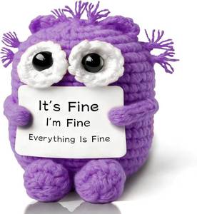 lot 5024 image: Funny Crochet Cat, Positive Emotional Support Cat Crochet Animals, Cheer Up Inspirational Birthday Gifts for Coworker Men Women Friends Employee, Office Accessories Desk Decor, Purple