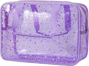 lot 5034 image: RSRSLEII Clear PVC Star Large Cosmetic Bag, Transparent Large Zippered Opening Makeup Bag, Portable Waterproof Travel Bag with Handle, Gym, Swimming and Beach Bag (05Purple)