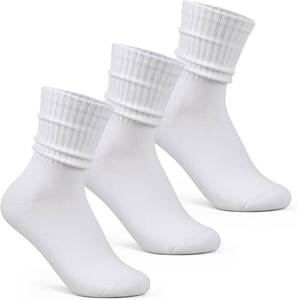 lot 5041 image: KALIONE 3 Packs Cotton Casual Socks for Women, Womens Scrunch Crew Socks, Retro Solid Slouch Mid Calf Socks, Boot Calf Chunky Ribbed Cozy Slouchy Socks, Size 5-11