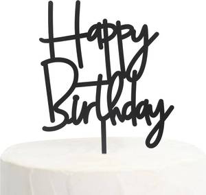 lot 5051 image: Wooden Happy Birthday Cake Topper, Handmade, Black, 1 Count, 5.9 x 8.8 inches