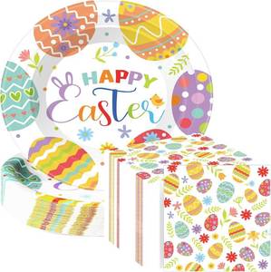 lot 5063 image: Havawish 150Pcs Easter Paper Plates and Napkins Sets 50Pcs 11 Inch Easter Disposable Oval Plates and 100 Pcs 13 Inch Easter Paper Napkins for Easter Spring Holiday Party Supplies(Easter Eggs)
