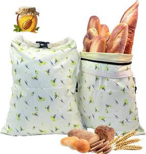 lot 5079 image: Reusable Beeswax Bread Bags, 2 Pack 16.6x12.6in Large-Organic Cotton for Sourdough Bread Homemade, Freezer Storage to Keep Fresh