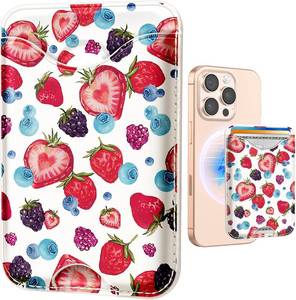 lot 5086 image: Shorogyt Compatible with Magsafe Wallet Magnetic Card Holder - Strawberry Phone Wallets for Women Teen Girls Cute for iPhone 171615141312 Series Slim for Apple Mag RFID Magnet Fit 3 Cards