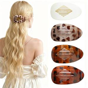 lot 5090 image: 4 PCS Large Flat Leopard Print Duck Billed Lay Down Hair Claw Clips - Matte Strong Hold Barrettes for Women Thin Hair