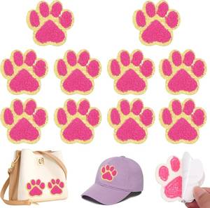 lot 5092 image: 10PCS 2.36 Inch Paw Print Chenille Patches Self Adhesive,Cute Dog Cat Paw Print Embroidery Stickers for Clothes Team Jerseys Bags Hats Laptop DIY Accessories,Rose Red