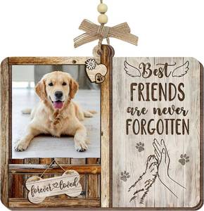 lot 5094 image: Dog Memorial Photo Frame Ornament, Personalized Picture Frame Ornament for Pet Remembrance, Wooden Photo Keepsake for Tree Decorations, Sympathy Gifts for Loss of Dog