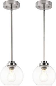 lot 7026 image: Globe Pendant Light Fixtures, Indoor Brushed Nickel Hanging Ceiling Lights with White Frosted Glass Shades, Adjustable Light for Kitchen Island Bedroom, 2 Pack